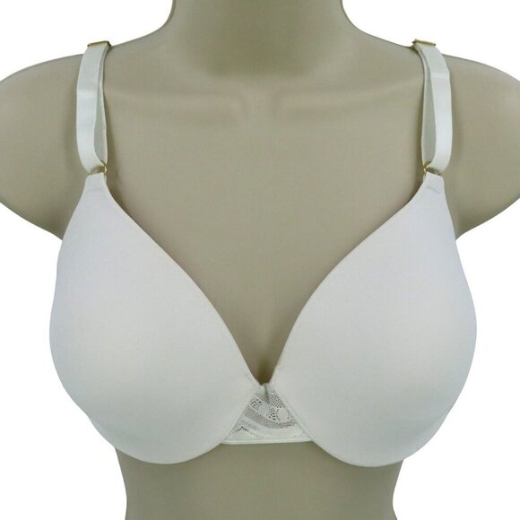 Maidenform 34D Bra 09621 Solid White Gold Underwire Lace Accent Lightly Lined - Picture 1 of 14